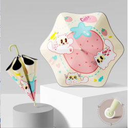 Children's Umbrella Round Corner Large Cream Cat（Single Layer）